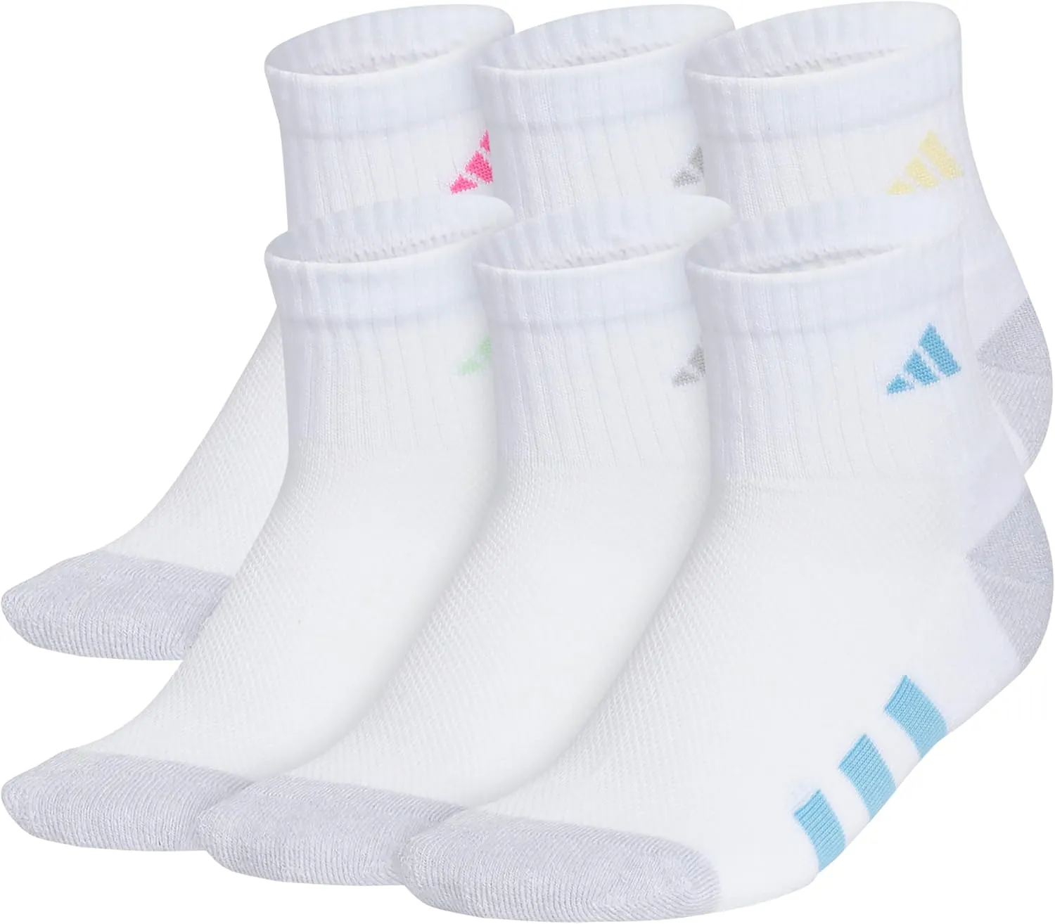 adidas Unisex-Kid's Athletic Cushioned Quarter Socks (6-Pair) for Boys and Girls, Above The Ankle Fit, Durable Fabric
