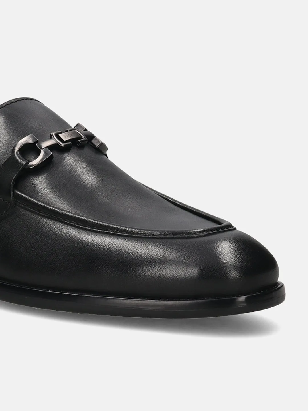 bugatti Black Bit Premium Leather Formal Slip-Ons