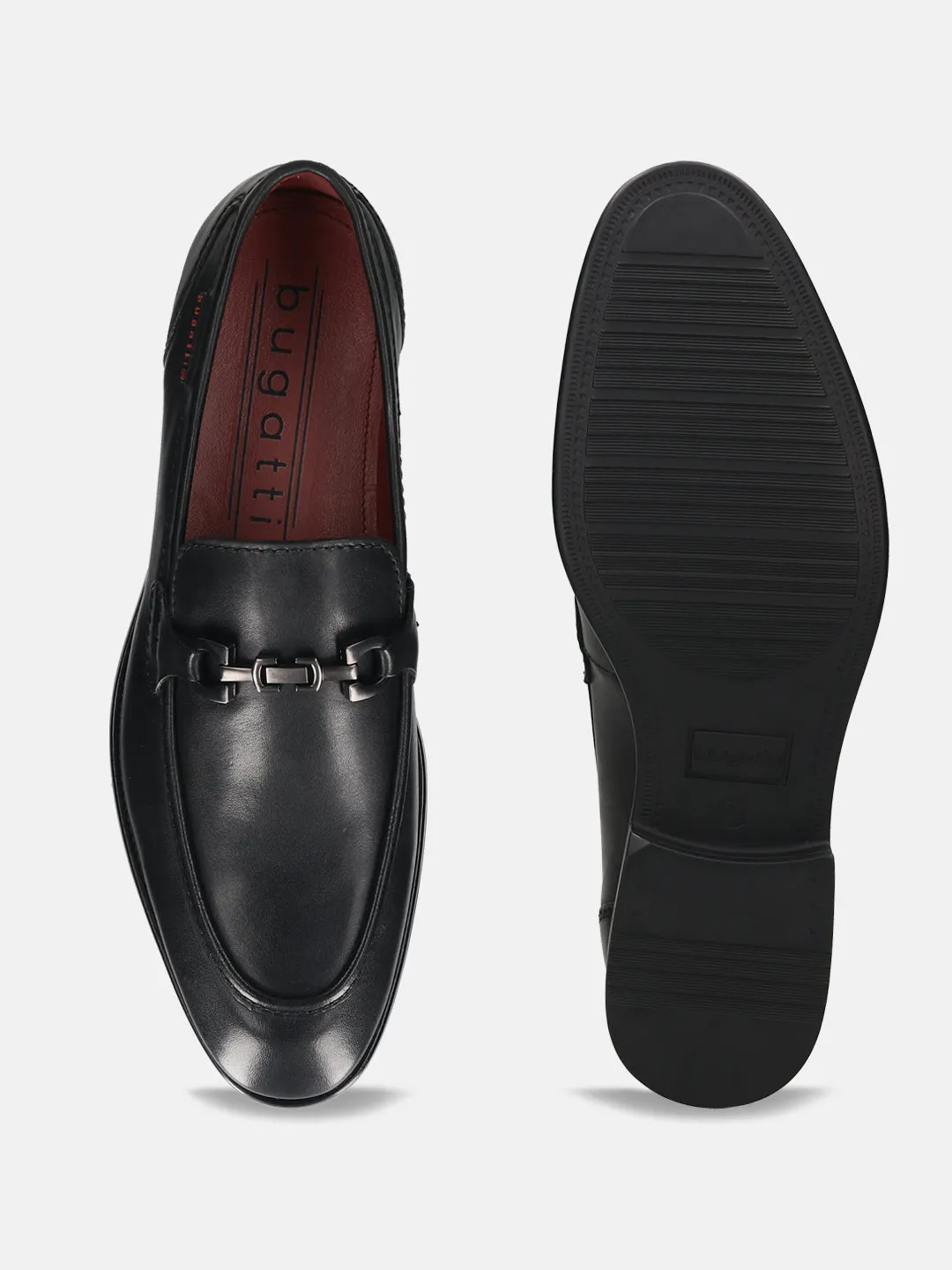 bugatti Black Bit Premium Leather Formal Slip-Ons