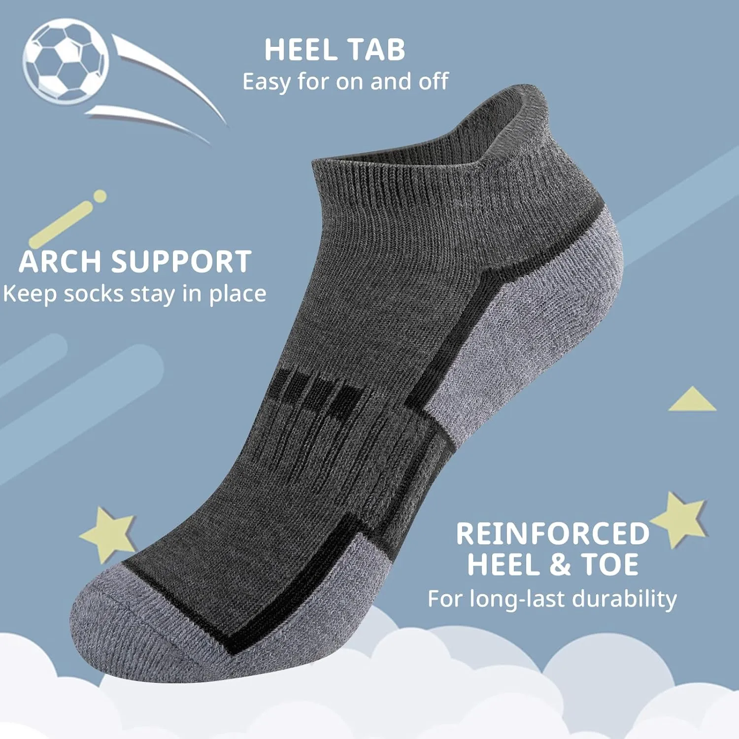 Comfoex 12 Pairs Boys Socks - Ankle Low Cut Athletic Half Cushioned Short Socks For Kids 4-6, 6-8, 8-10 Years Old