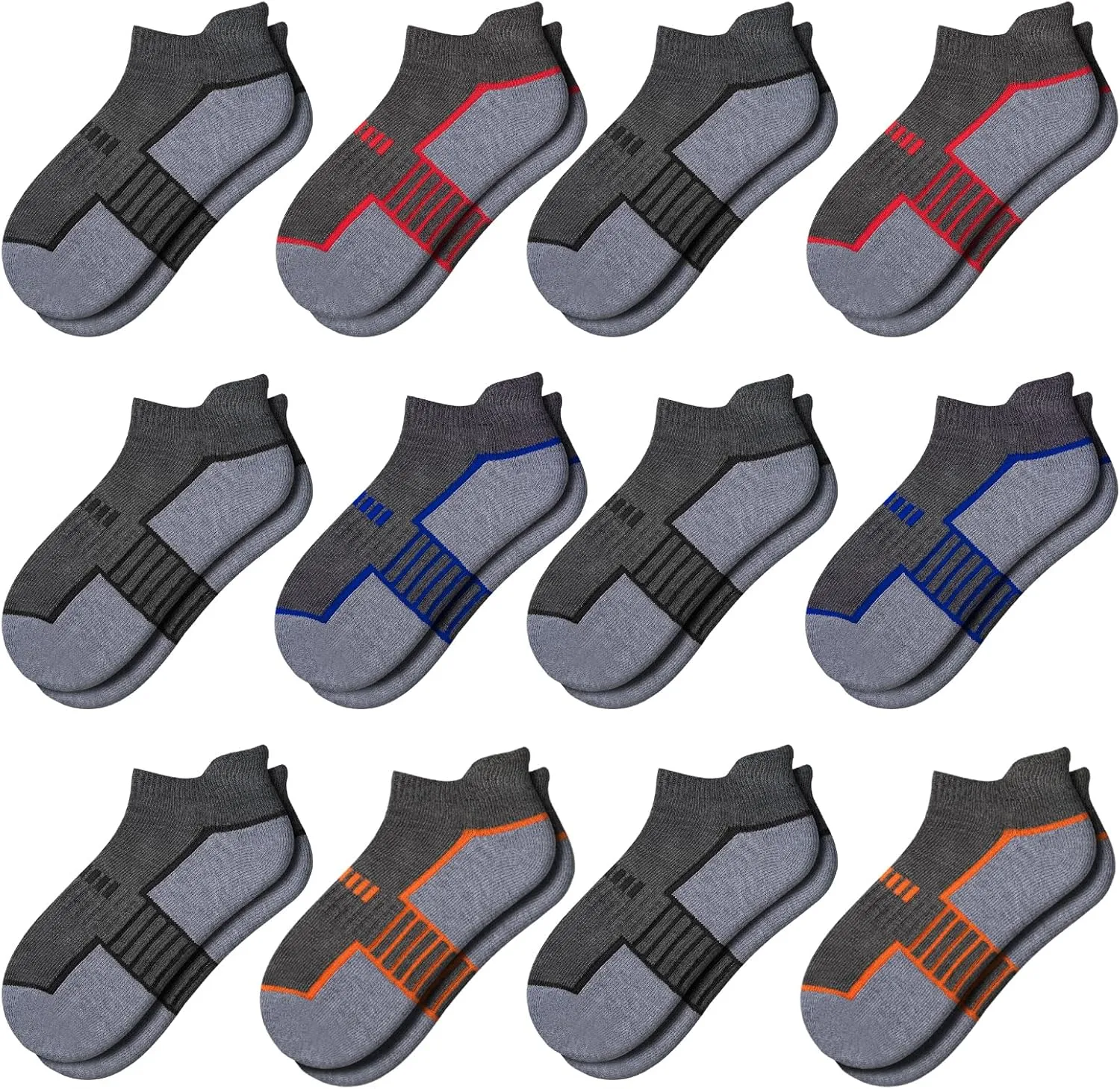 Comfoex 12 Pairs Boys Socks - Ankle Low Cut Athletic Half Cushioned Short Socks For Kids 4-6, 6-8, 8-10 Years Old