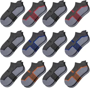 Comfoex 12 Pairs Boys Socks - Ankle Low Cut Athletic Half Cushioned Short Socks For Kids 4-6, 6-8, 8-10 Years Old