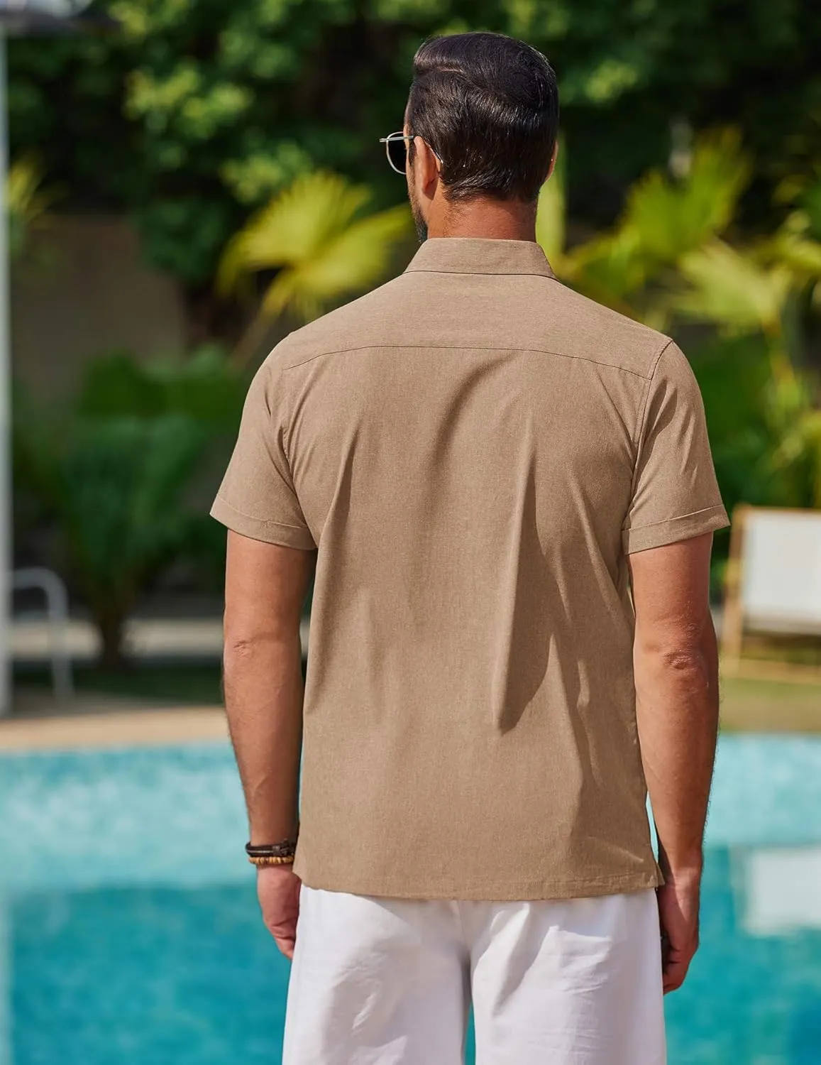 COOFANDY Mens Cool Button Down Shirt Short Sleeve Summer Beach Shirts Linen Texture Casual Shirts with Pocket