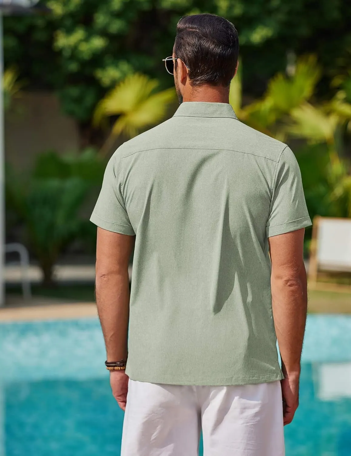COOFANDY Mens Cool Button Down Shirt Short Sleeve Summer Beach Shirts Linen Texture Casual Shirts with Pocket