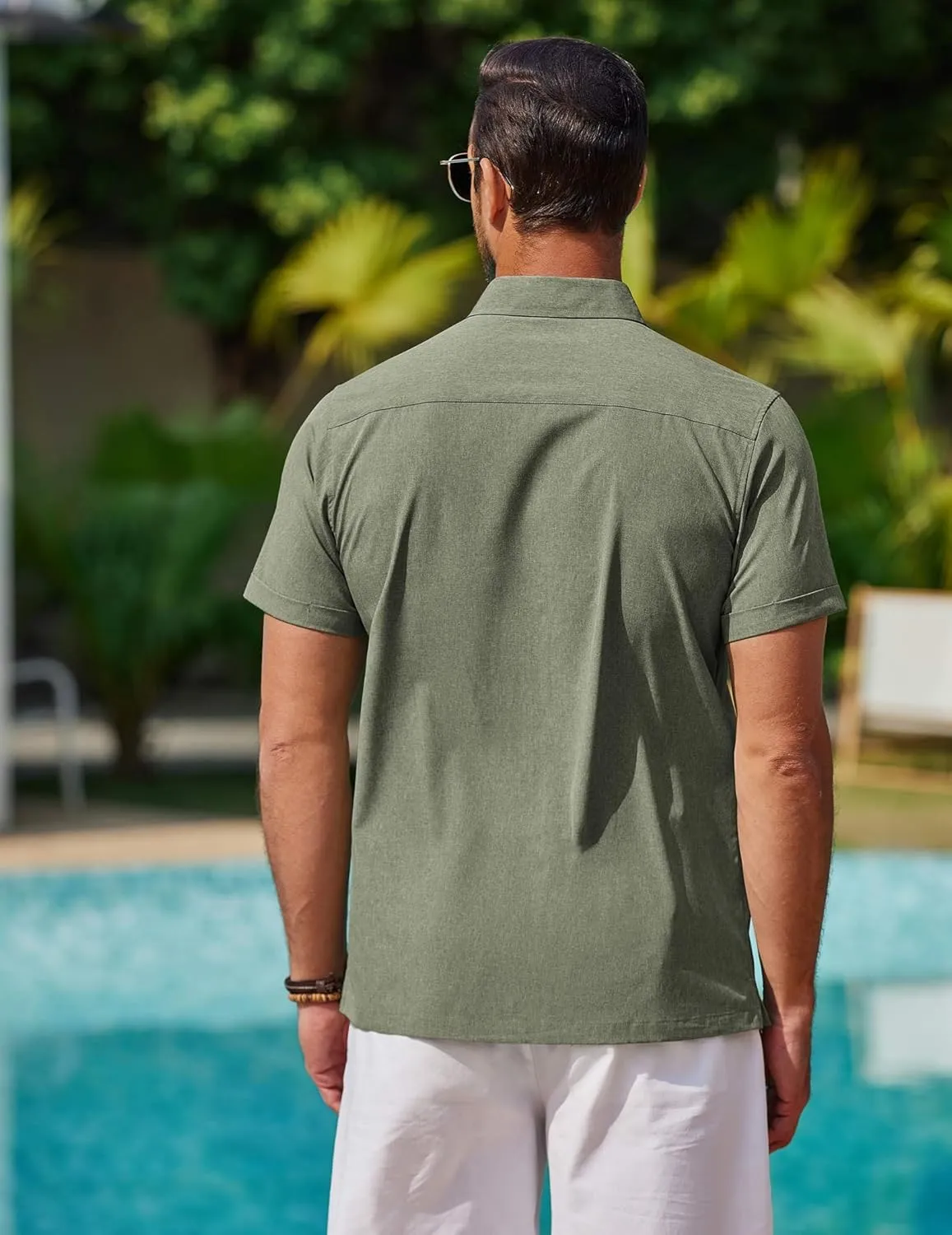 COOFANDY Mens Cool Button Down Shirt Short Sleeve Summer Beach Shirts Linen Texture Casual Shirts with Pocket