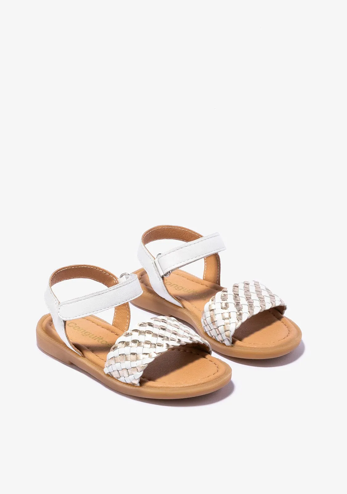 Girl's White Gold Sandals Napa