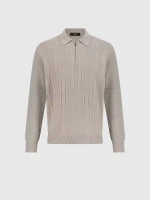 Polo with Cable Knit Pattern Stone