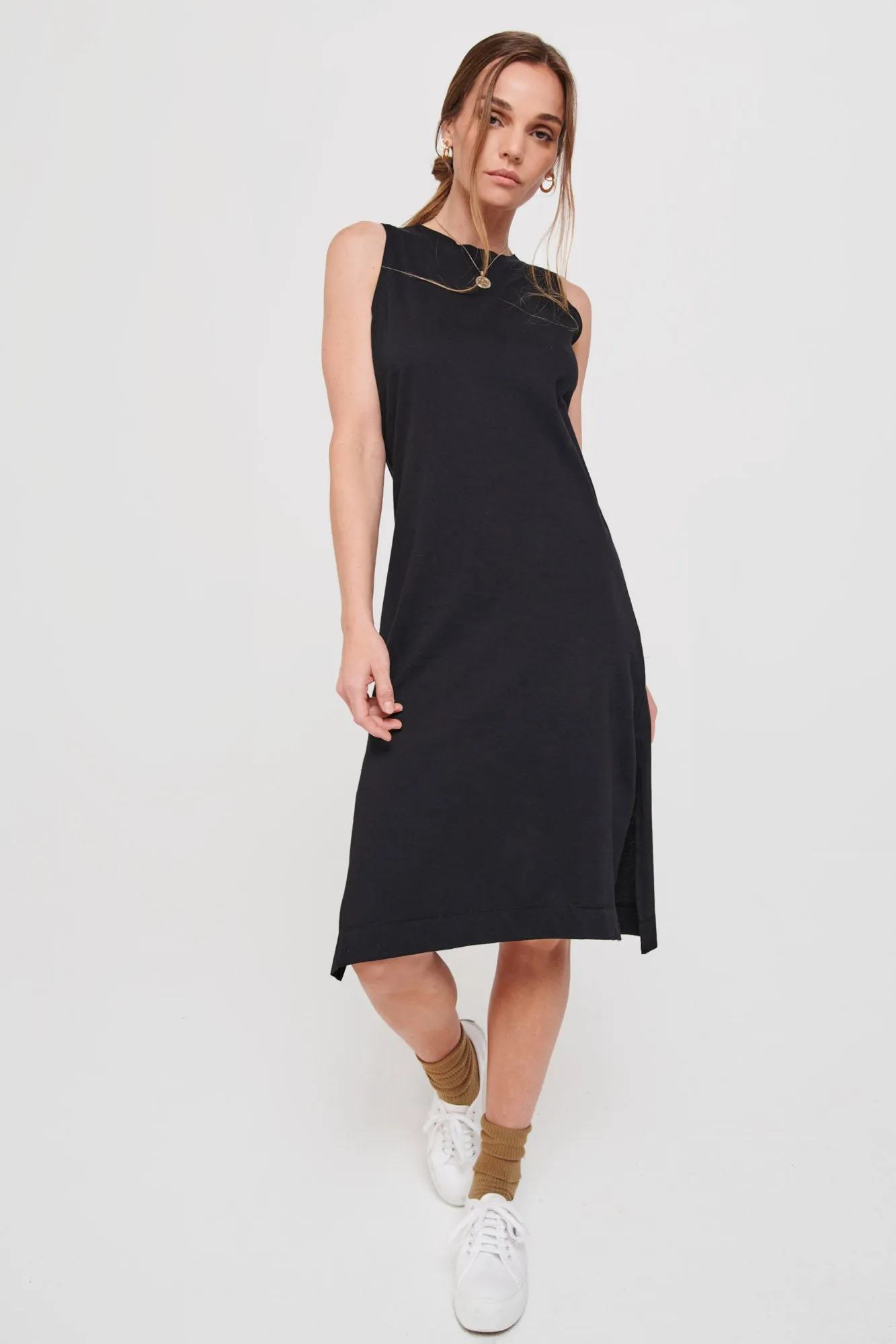 Relaxed Midi Muscle Dress (Jet Black)