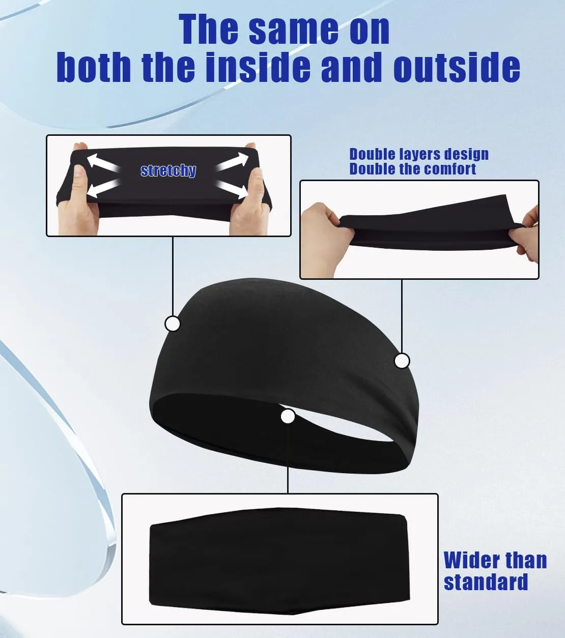 Sport Sweatbands for Men and Womem, 4 Pack, Summer Workout Headbands, Sweat Wicking Double-Layer Hairbands for Running