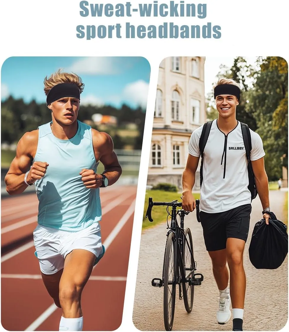 Sport Sweatbands for Men and Womem, 4 Pack, Summer Workout Headbands, Sweat Wicking Double-Layer Hairbands for Running
