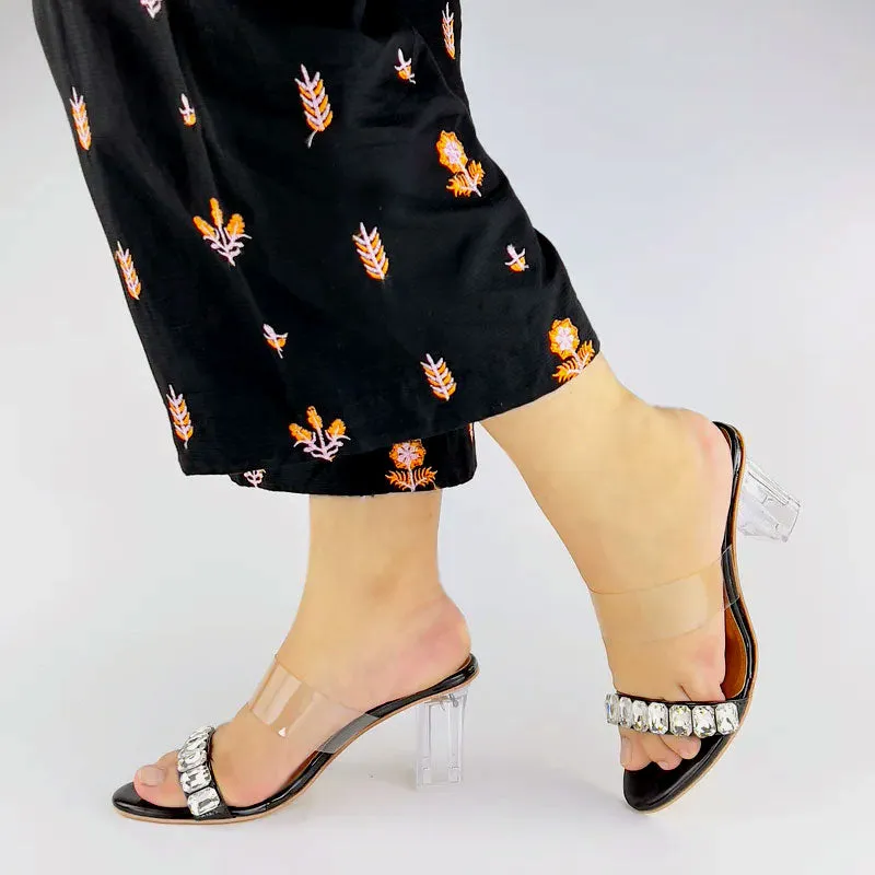 Transparent Heel Crystal Embellished Clear Glass Sandal