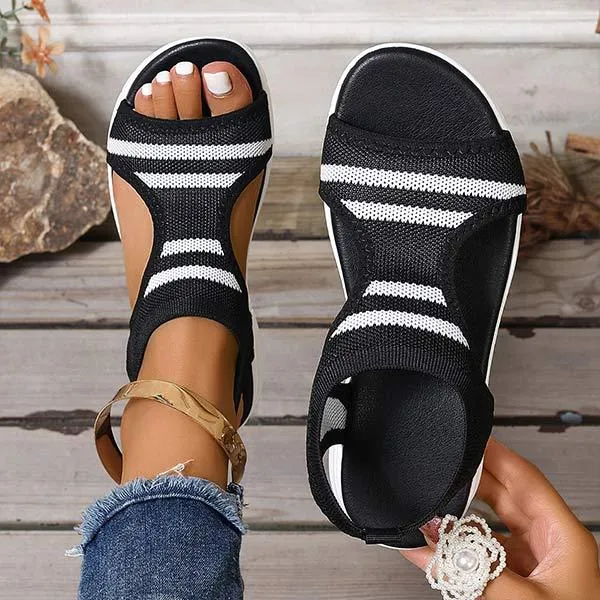 Women's Fashionable Soft Fly Knit Breathable Flat Sandals 08483536C